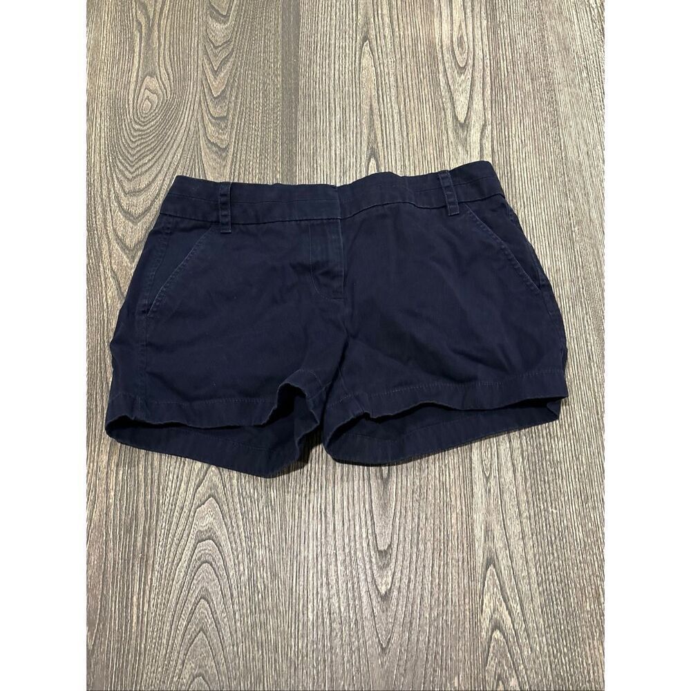 J.Crew Womens Chino Shorts Mid Rise Flat Front 100% Cotton Navy Blue Size 4
